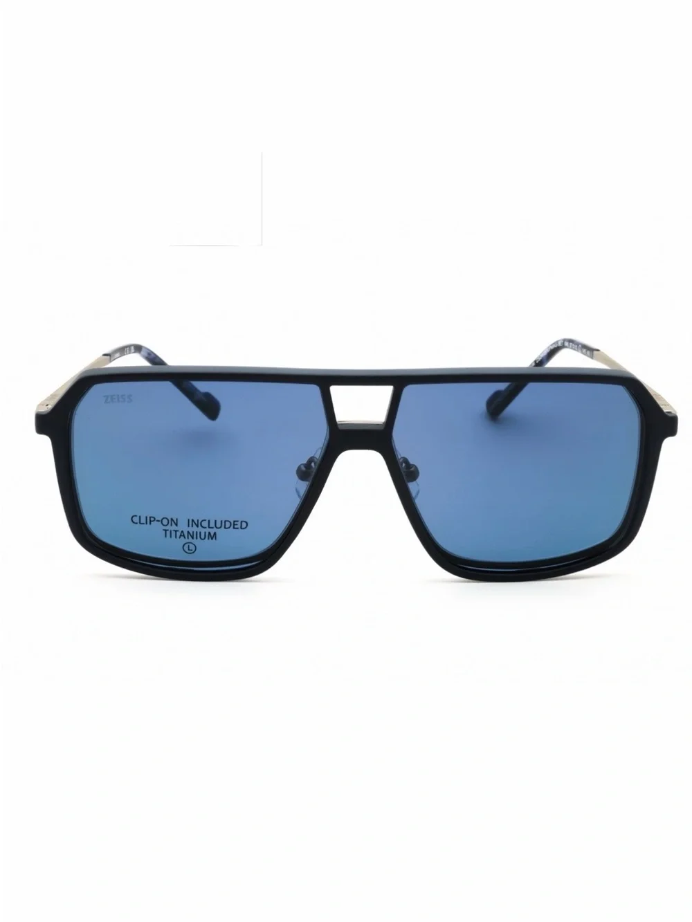 New ZEISS Men's Metal Frame Glasses with Detachable Black/Blue Clip-On Sunglass